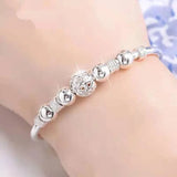 925 Silver Lucky Beads Bangles Women Cuff Bracelets