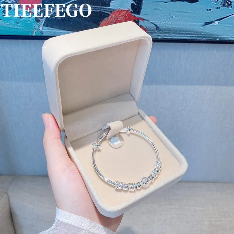 925 Silver Lucky Beads Bangles Women Bracelets Party Wedding Jewelry