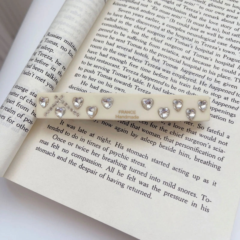 Sweet Acetic Acid Heart Rhinestone Hair Clips French Hairpin Accessory