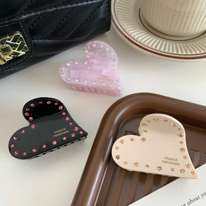 Love-Heart Hair Clip Claw Acetic Acid Rhinestones Shark Clip Hair Accessoires