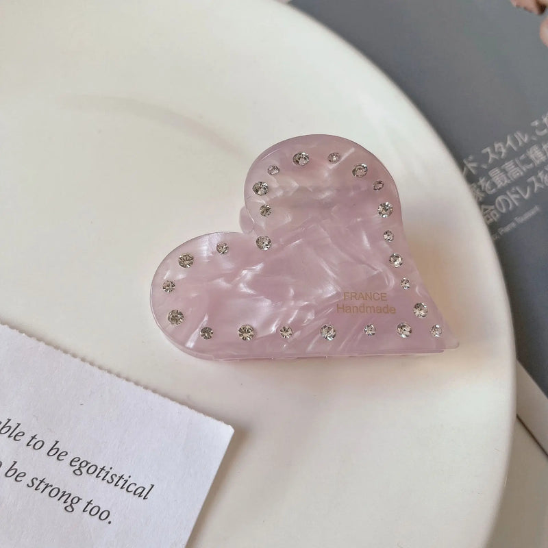 Love-Heart Hair Clip Claw Acetic Acid Rhinestones Shark Clip Hair Accessoires