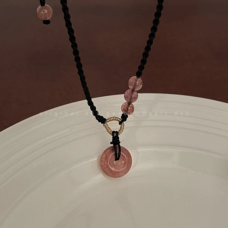 Natural Strawberry Crystal Choker Necklace For Women