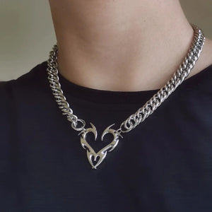 Punk Hollow Flame Heart Necklace Y2k Jewelry