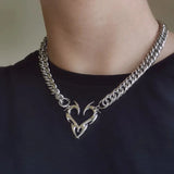 Punk Hollow Flame Heart Necklace Y2k Jewelry
