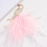Zircon Flamingo Brooch Pin Pink Soft Simulation Feathers