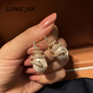 Snake Earrings Pearl Curved Surround Women Earring