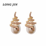 Snake Earrings Pearl Curved Surround Women Earring