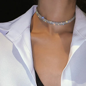 Zircon Rhinestone Choker Copper Inlaid Necklace