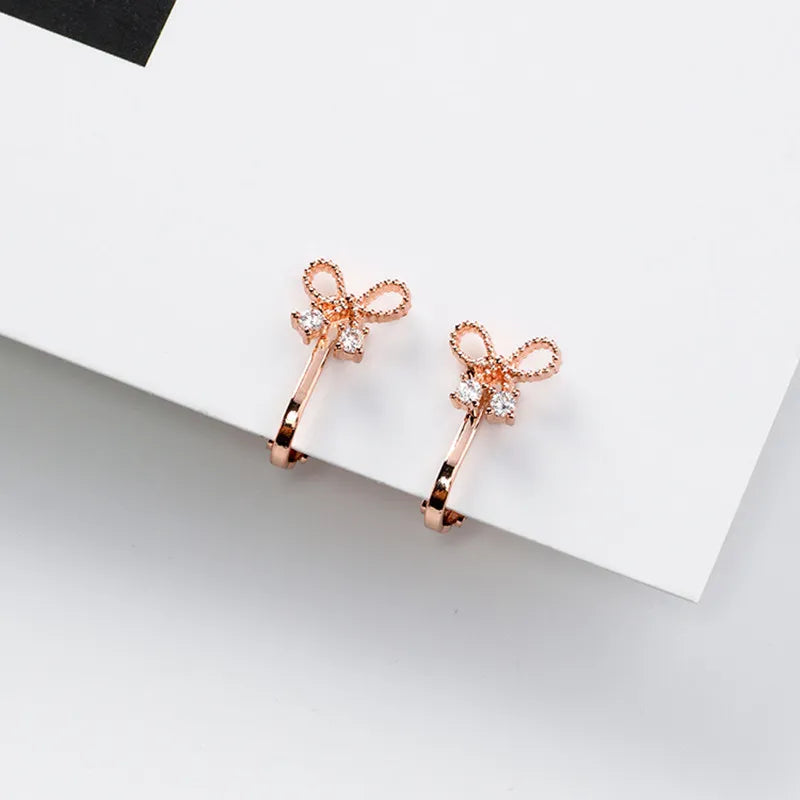 Tiny Bowknot Crystal Flower Ear Clip Temperament Earrings EC1168