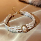 Pearl 3-Layer Necklace Rhinestone Clavicle Chain Jewelry