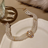 Pearl 3-Layer Necklace Rhinestone Clavicle Chain Jewelry