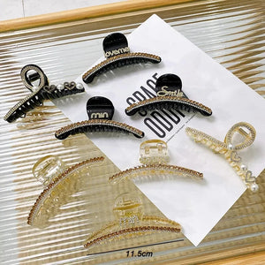 Rhinestone Letter Pearls Hair Clip Claw Large Shark Clip Hair Accessories