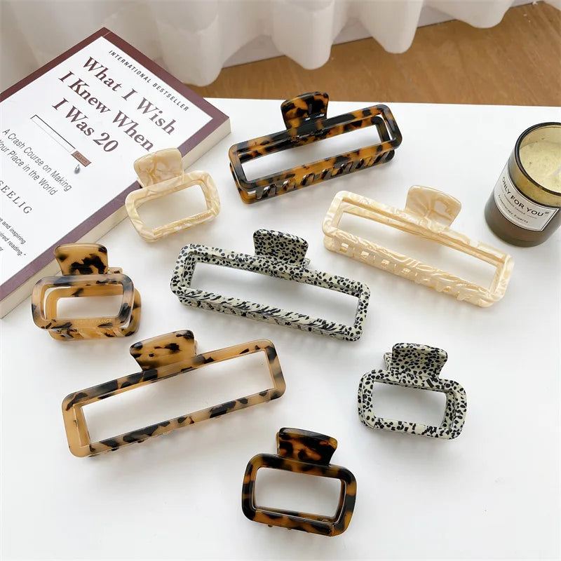 Retro Acetic Acid Hair Claw Clips Multicolor Geometric Rectangle Hollow Marbling