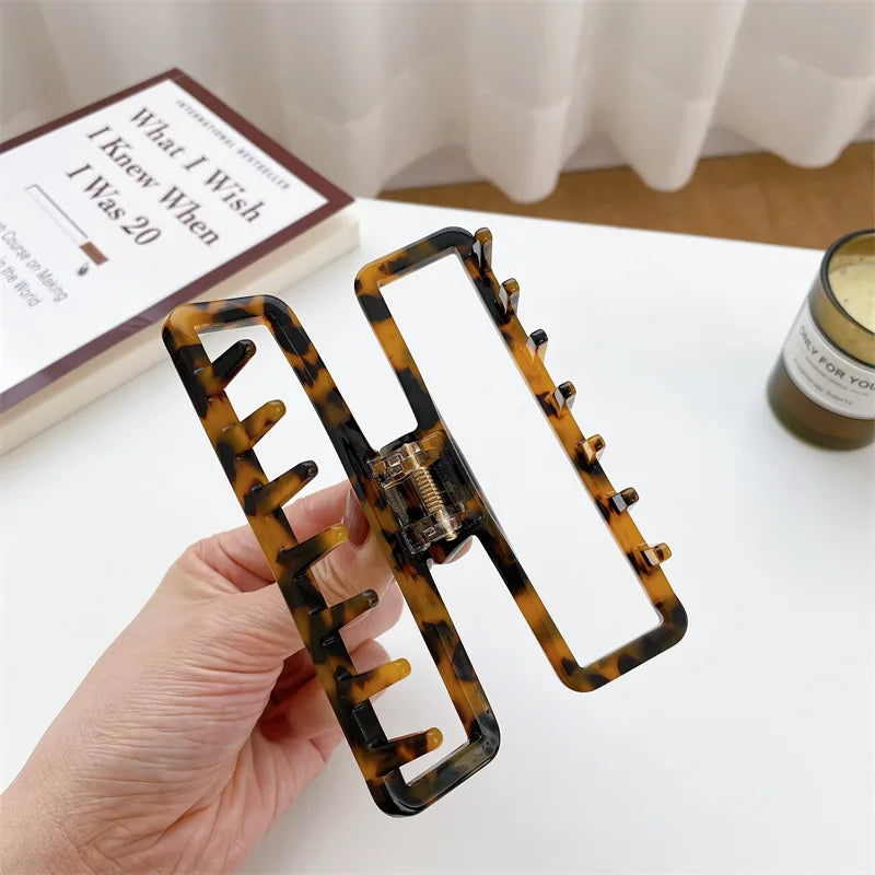 Retro Acetic Acid Hair Claw Clips Multicolor Geometric Rectangle Hollow Marbling