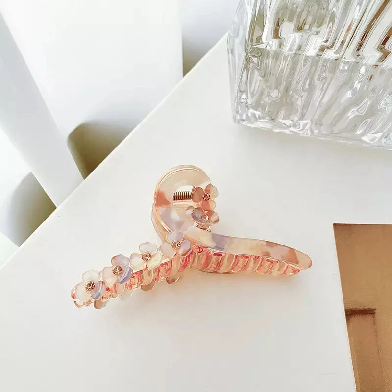Geometric Ribbon Oval Hair Clip Claw Flower Acetate Shark Clip