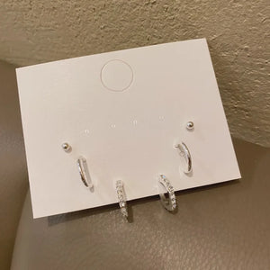 Rhinestone Crystal Stud Earring Set C Shaped Zircon Earrings Girl Party