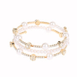 Bridal Simulated Pearl Cuff Bracelet with Rhinestones