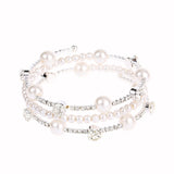 Bridal Simulated Pearl Cuff Bracelet with Rhinestones