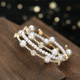Bridal Simulated Pearl Cuff Bracelet with Rhinestones
