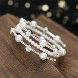 Bridal Simulated Pearl Cuff Bracelet with Rhinestones