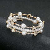Bridal Simulated Pearl Cuff Bracelet with Rhinestones