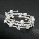 Bridal Simulated Pearl Cuff Bracelet with Rhinestones
