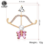Pink Gem Pearl Brooch Bow and Arrow Rhinestone Corsage