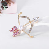 Pink Gem Pearl Brooch Bow and Arrow Rhinestone Corsage