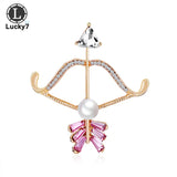Pink Gem Pearl Brooch Bow and Arrow Rhinestone Corsage