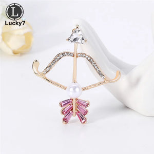 Pink Gem Pearl Brooch Bow and Arrow Rhinestone Corsage