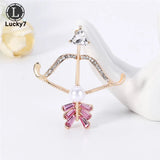 Pink Gem Pearl Brooch Bow and Arrow Rhinestone Corsage