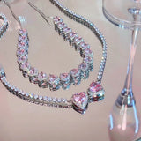 Y2K Sweet Pink Crystal Heart Necklace Choker Collares