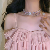 Y2K Sweet Pink Crystal Heart Necklace Choker Collares