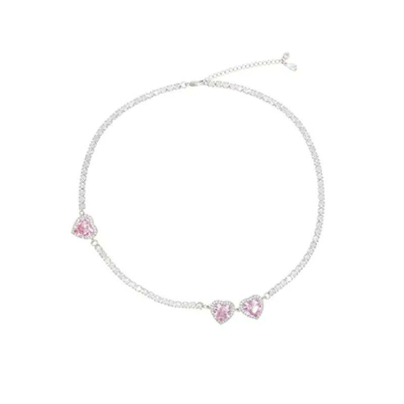 Y2K Sweet Pink Crystal Heart Necklace Choker Collares