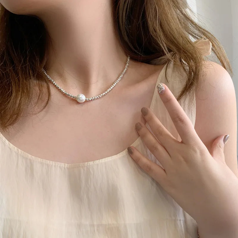 Triangle Pearl Necklace Chain Short Necklace for Woman