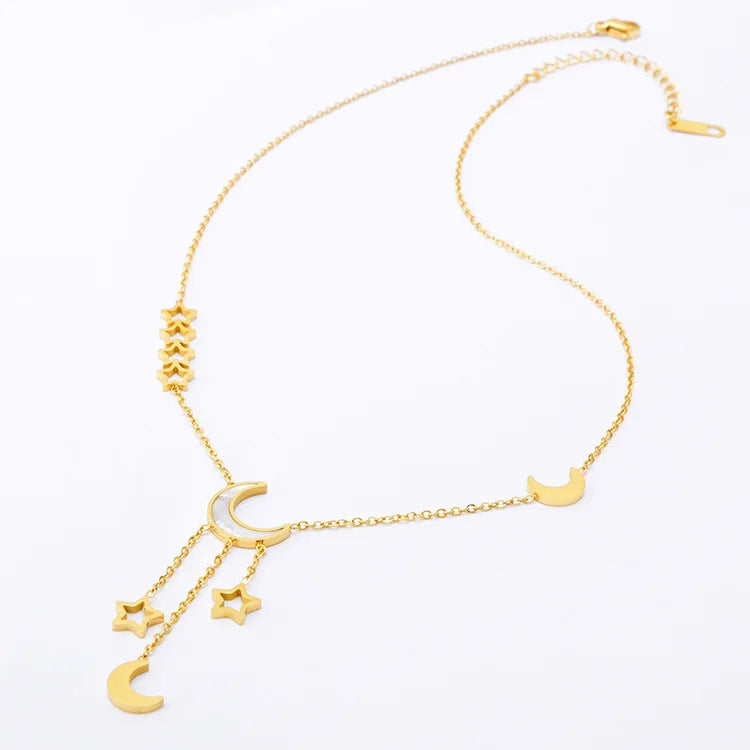 Star & Moon Necklace Jumper Chain Titanium Steel Collarbone Chain