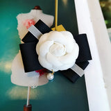 Pearl Bow Ribbon Camellia Flower Brooch