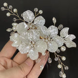 Bridal Shell Petals Pearl Crystal Headpiece Hairpin