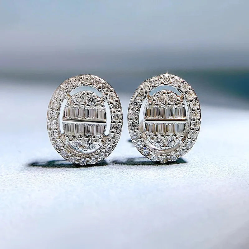 925 Silver Oval Earrings Full Diamond Design