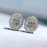925 Silver Oval Earrings Full Diamond Design