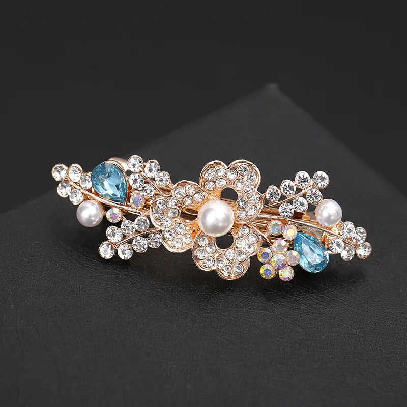 Pearl Camellia Spring Hair Clip Crystal Edge Clip Side Clip