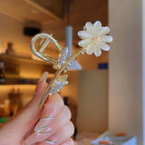 Golden Daisy Rhinestone Hair Clip