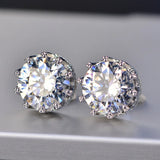 Lab Diamond Moissanite Gemstone 925 Silver Crown Stud Earrings Crystal Jewelry
