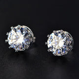 Lab Diamond Moissanite Gemstone 925 Silver Crown Stud Earrings Crystal Jewelry
