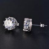 Lab Diamond Moissanite Gemstone 925 Silver Crown Stud Earrings Crystal Jewelry