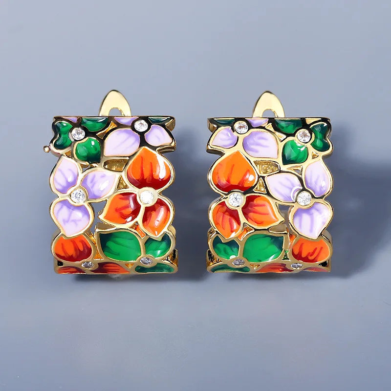 925 Silver Flower Earrings Colorful Enamel Party Jewelry