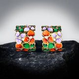 925 Silver Flower Earrings Colorful Enamel Party Jewelry
