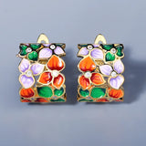 925 Silver Flower Earrings Colorful Enamel Party Jewelry