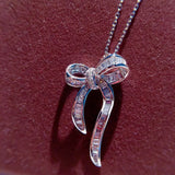925 Silver Zircon Bow Pendant Necklace Colorful High-end Charming Jewelry