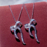 925 Silver Zircon Bow Pendant Necklace Colorful High-end Charming Jewelry